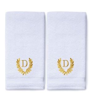 White Towels with Gold Embroidery “D” Initial